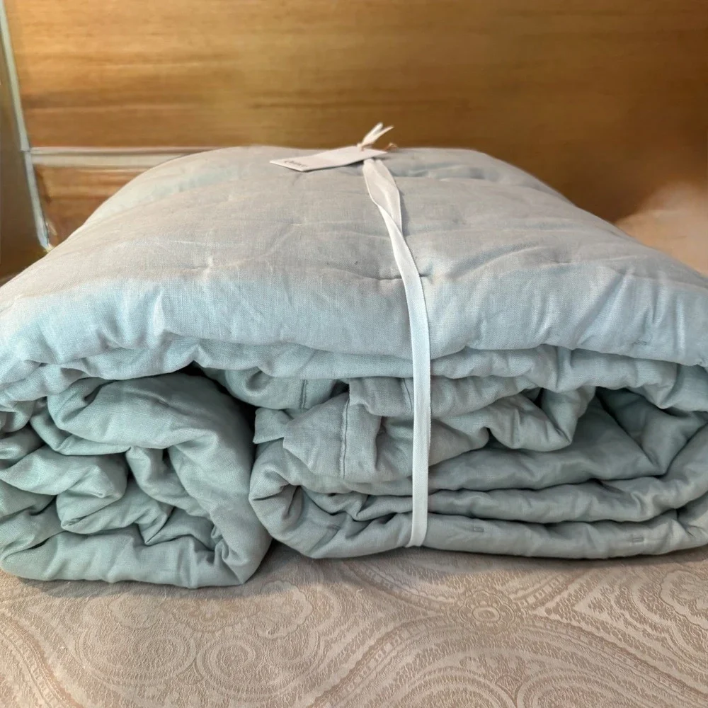 Quince European Linen Dream Quilt Full/Queen Mist Blue